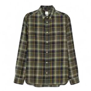 H&M | Khaki Green and Yellow | Plaid Flannel Shirt |Size M